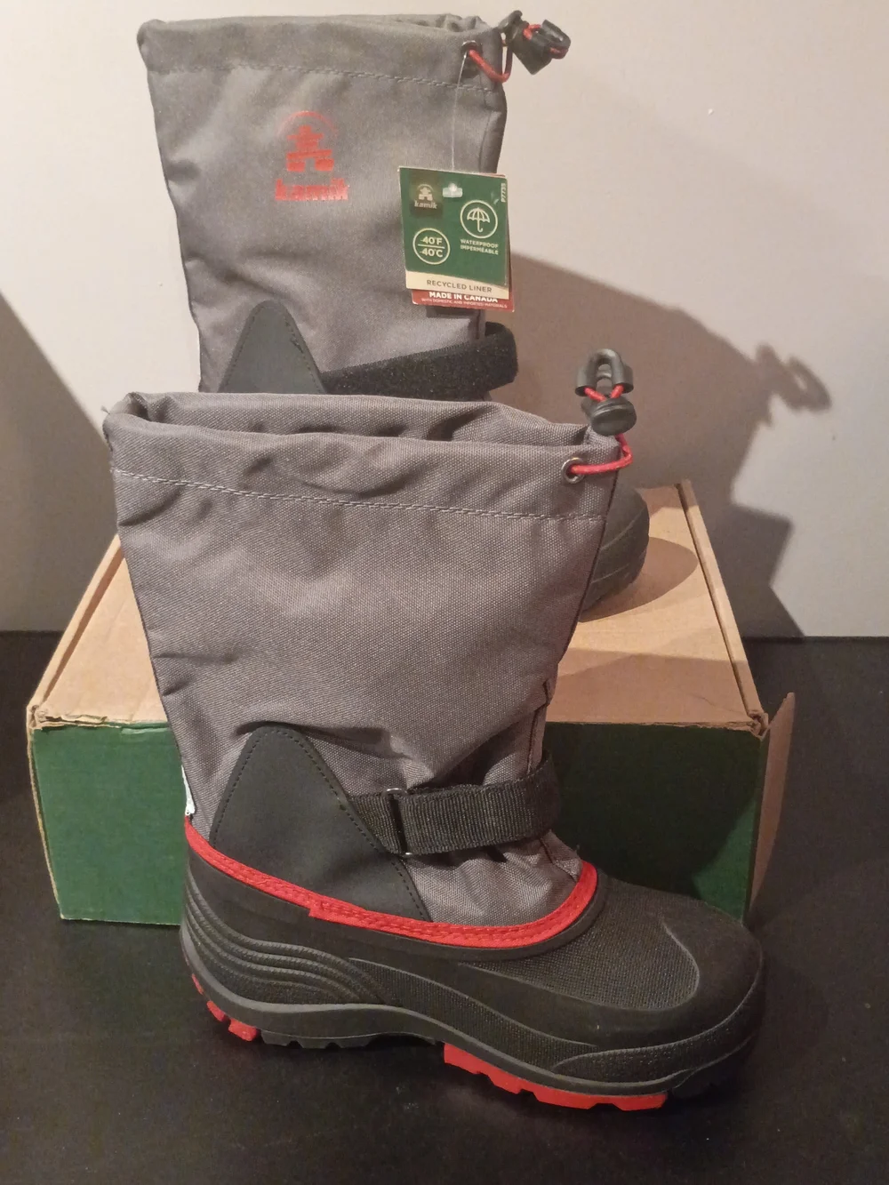 Kamik Waterproof Kids Winter Boot in Gray & Red